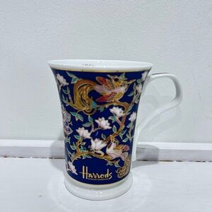 Harrods Blue Gold Knightsbridge Peacock Fine Bone China Footed Coffee Tea Mug‎